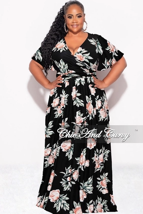 Final Sale Plus Size 2pc Cropped Tie Top and Skirt Set in Black Floral Print Timeless Utility