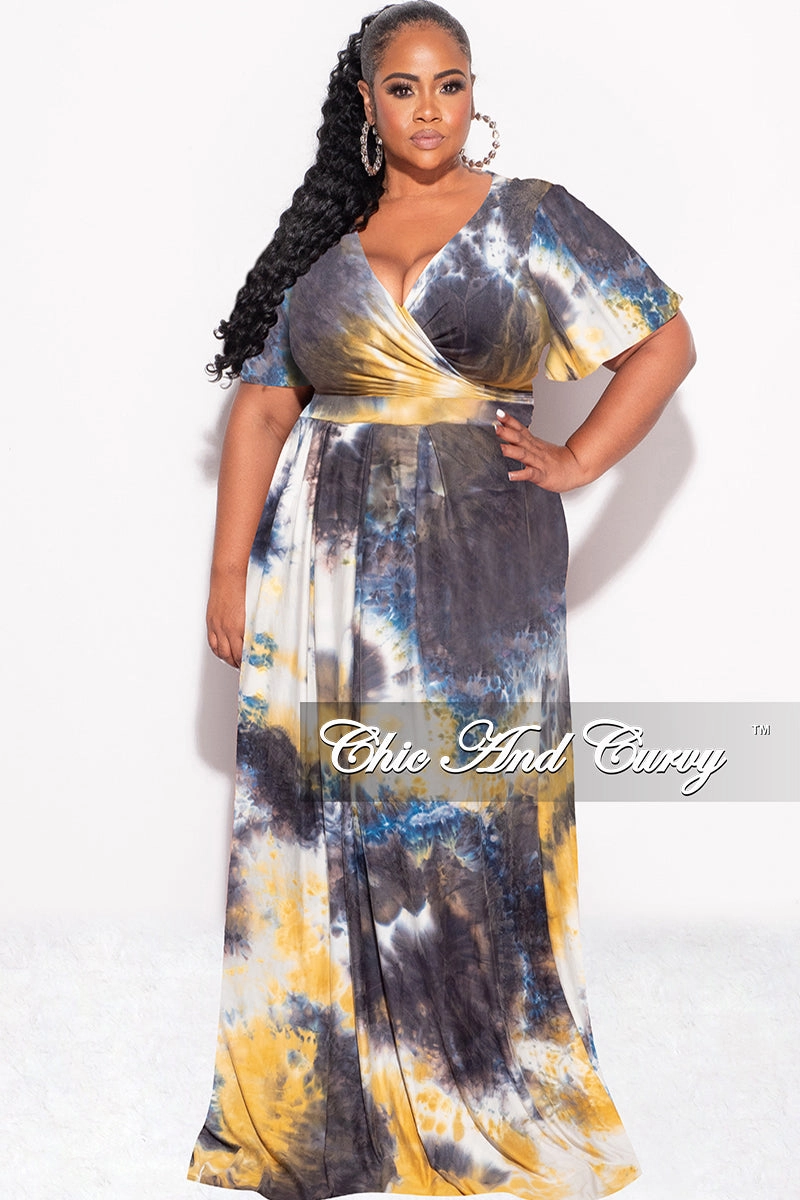 Final Sale Plus Size 2pc Cropped Tie Top and Skirt Set in Navy & Mustard Tie Summer WrinkleFreeFabric Comfort Fit