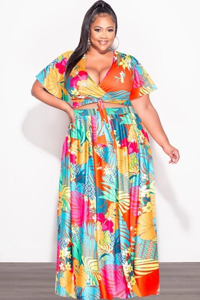 Final Sale Plus Size 2pc (Faux Wrap Crop Tie Top & Skirt) Set in Red /Purple Multi Tie Dye Relaxed Wearable