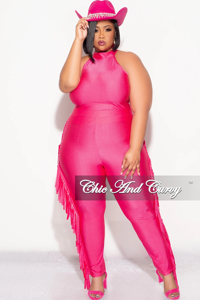 UV protection coating Relax Fit Wear Final Sale Plus Size 2pc Fringe Legging Set with Crop Top in Fuchsia