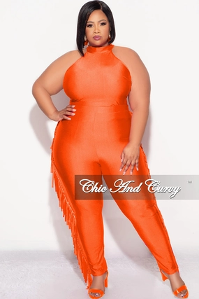 Final Sale Plus Size 2pc Fringe Legging Set with Crop Top in Orange Movement Ready