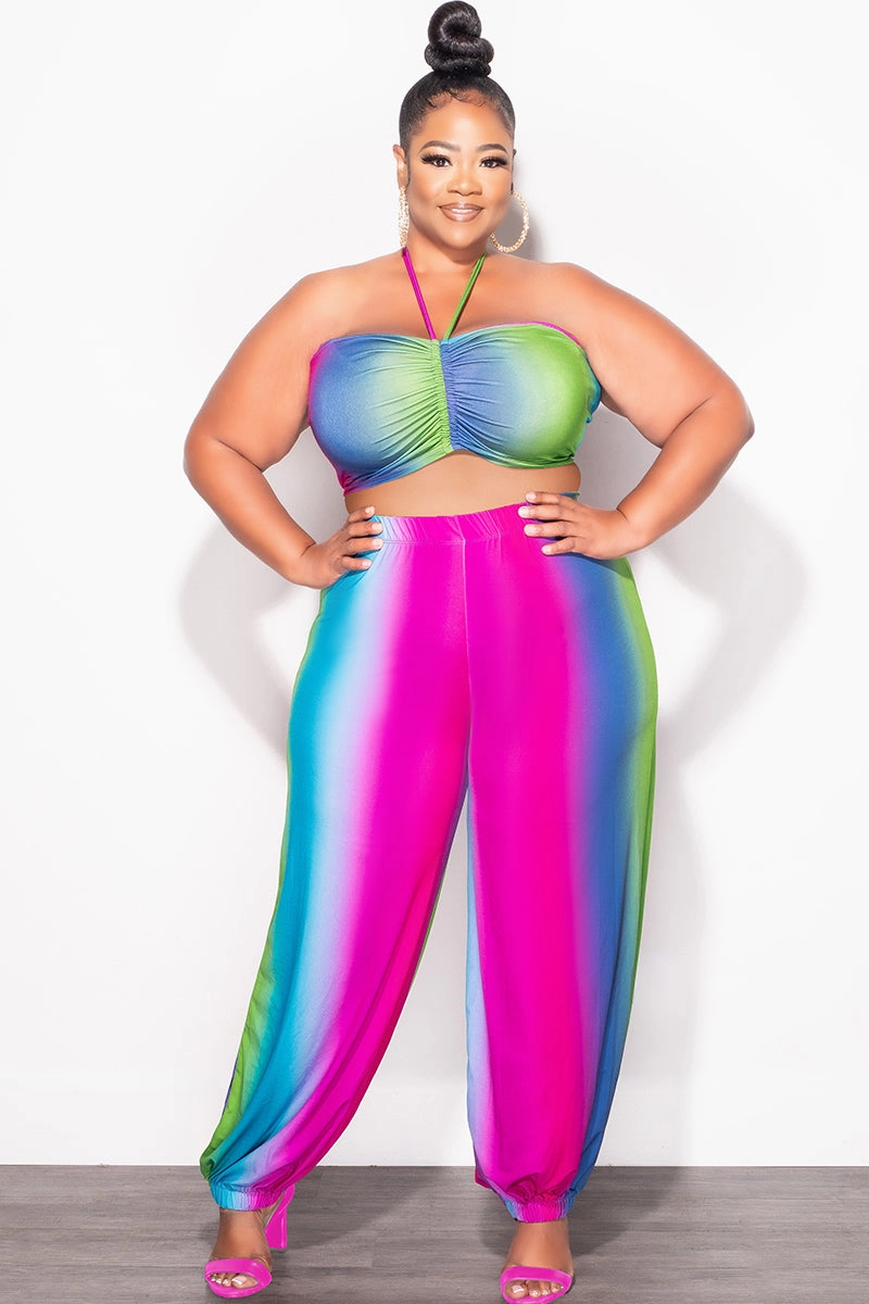 Final Sale Plus Size 2pc Halter Set in Ombr?? Print Heat Control