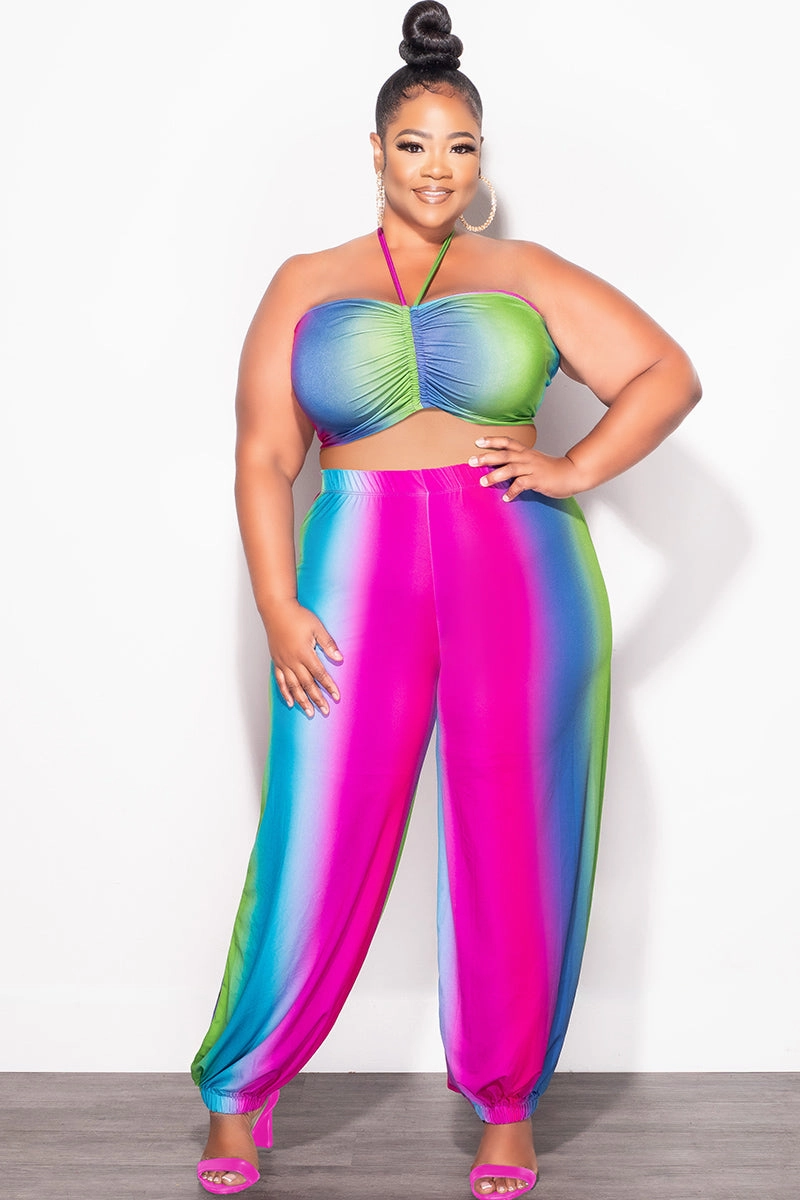 Final Sale Plus Size 2pc Halter Set in Ombr?? Print Casual Performance Fit Chill Comfort