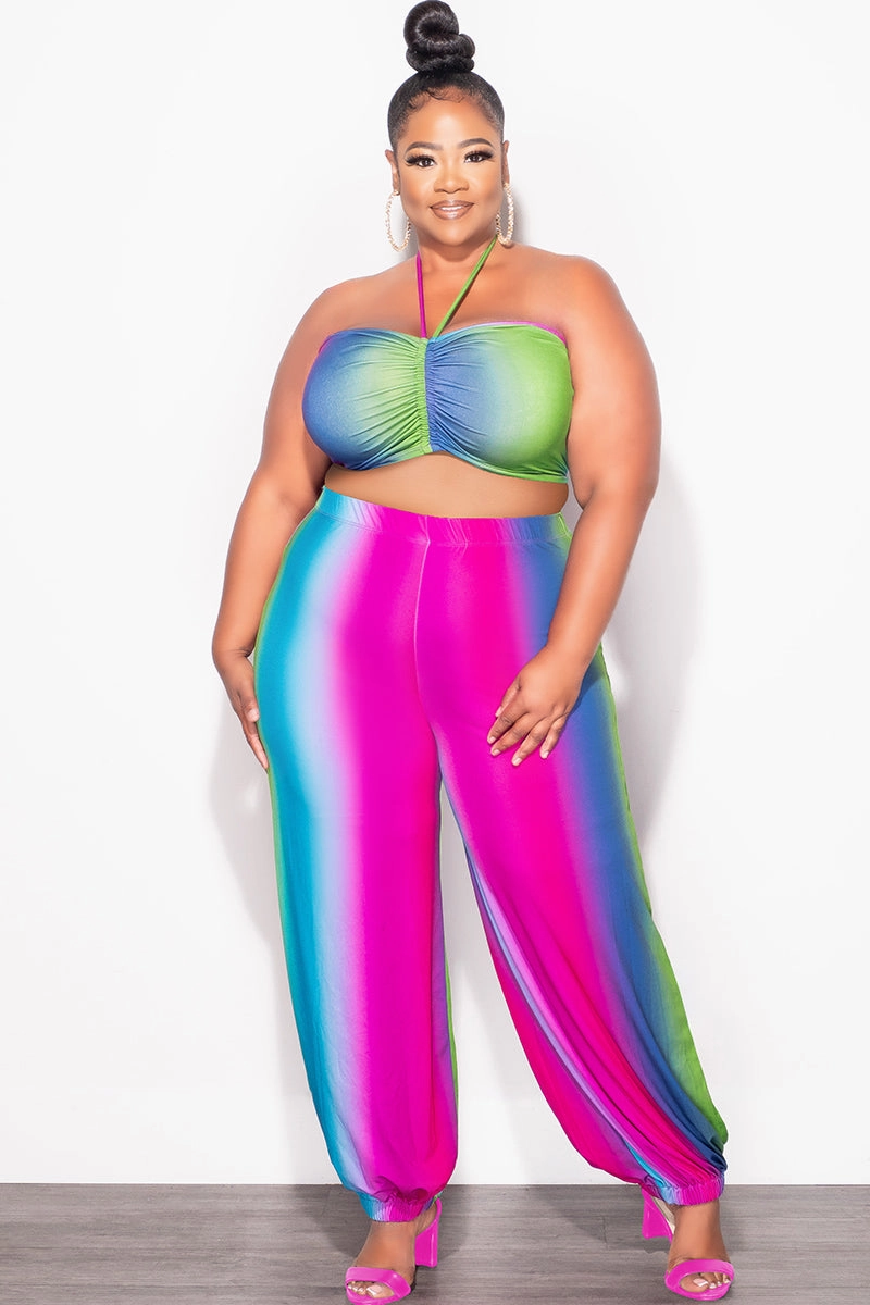 Final Sale Plus Size 2pc Halter Set in Ombr?? Print Sleek Fit Sweat Wicking Lining