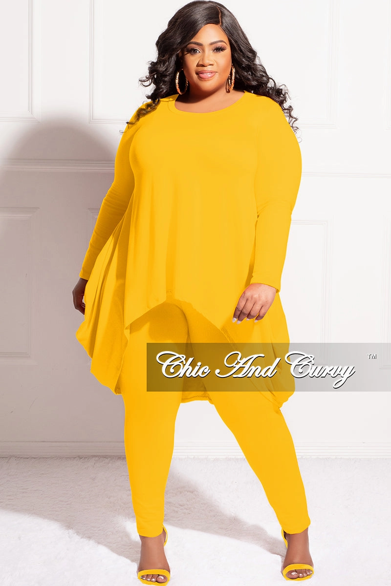 Crisp Design Final Sale Plus Size 2pc High Low Top and Leggings Set in Mustard