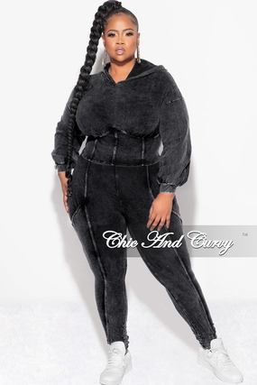 Functional Fashion Final Sale Plus Size 2pc Hooded Top and Set in Black