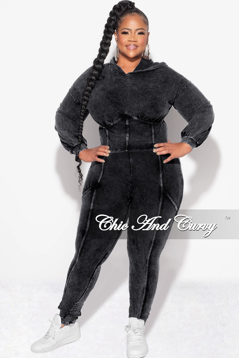 No Frills Fit Flexible Performance Wear Final Sale Plus Size 2pc Hooded Top and Set in Black