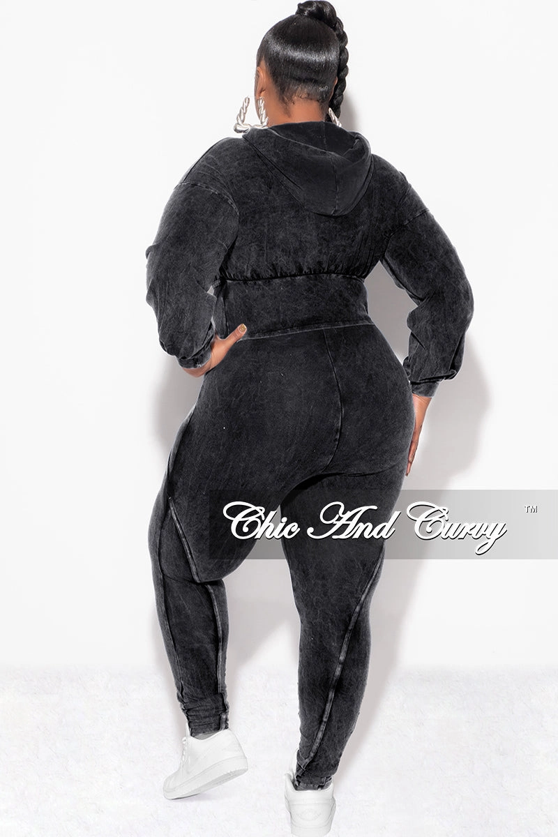 StretchMaterial Final Sale Plus Size 2pc Hooded Top and Set in Black