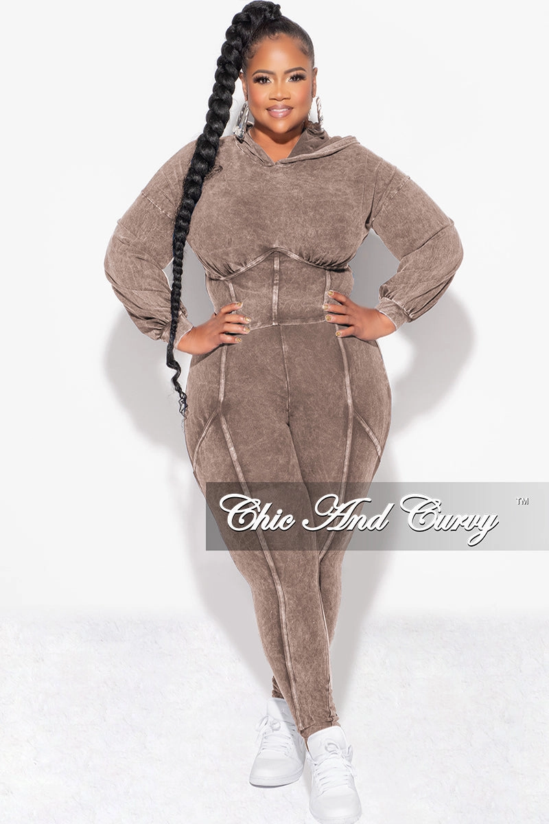 Odor Resistant Treatment Compact Storage Final Sale Plus Size 2pc Hooded Top and Set in Brown