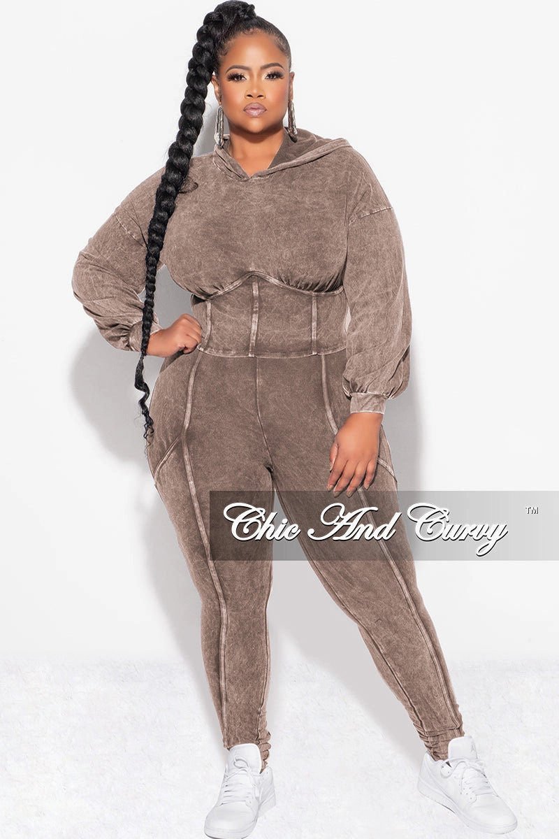 Final Sale Plus Size 2pc Hooded Top and Set in Brown Comfort Fit Travel Friendly