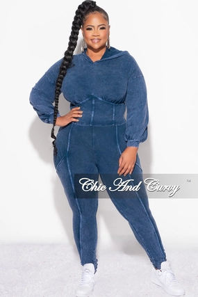 Final Sale Plus Size 2pc Hooded Top and Set in Navy Light Fit Wear