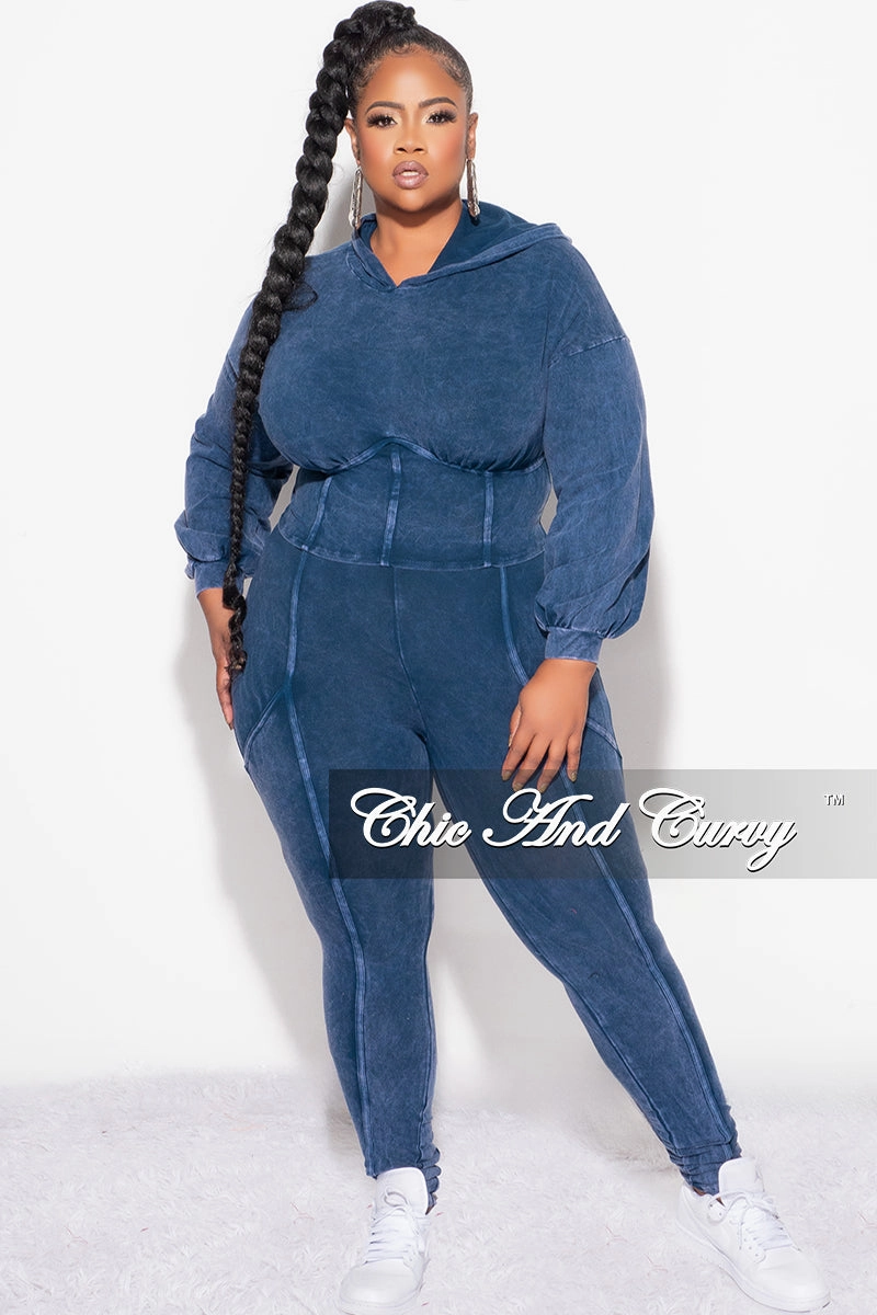 Seasonal Basic Final Sale Plus Size 2pc Hooded Top and Set in Navy