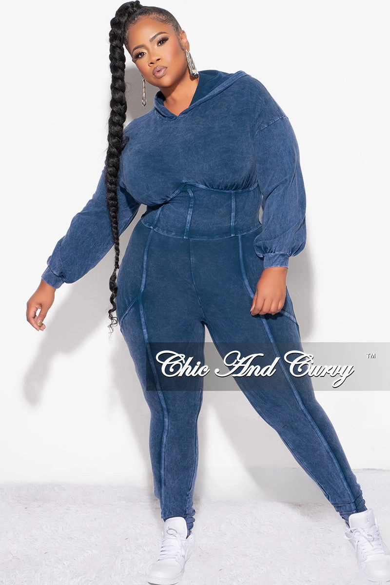 Final Sale Plus Size 2pc Hooded Top and Set in Navy ReinforcedHemline