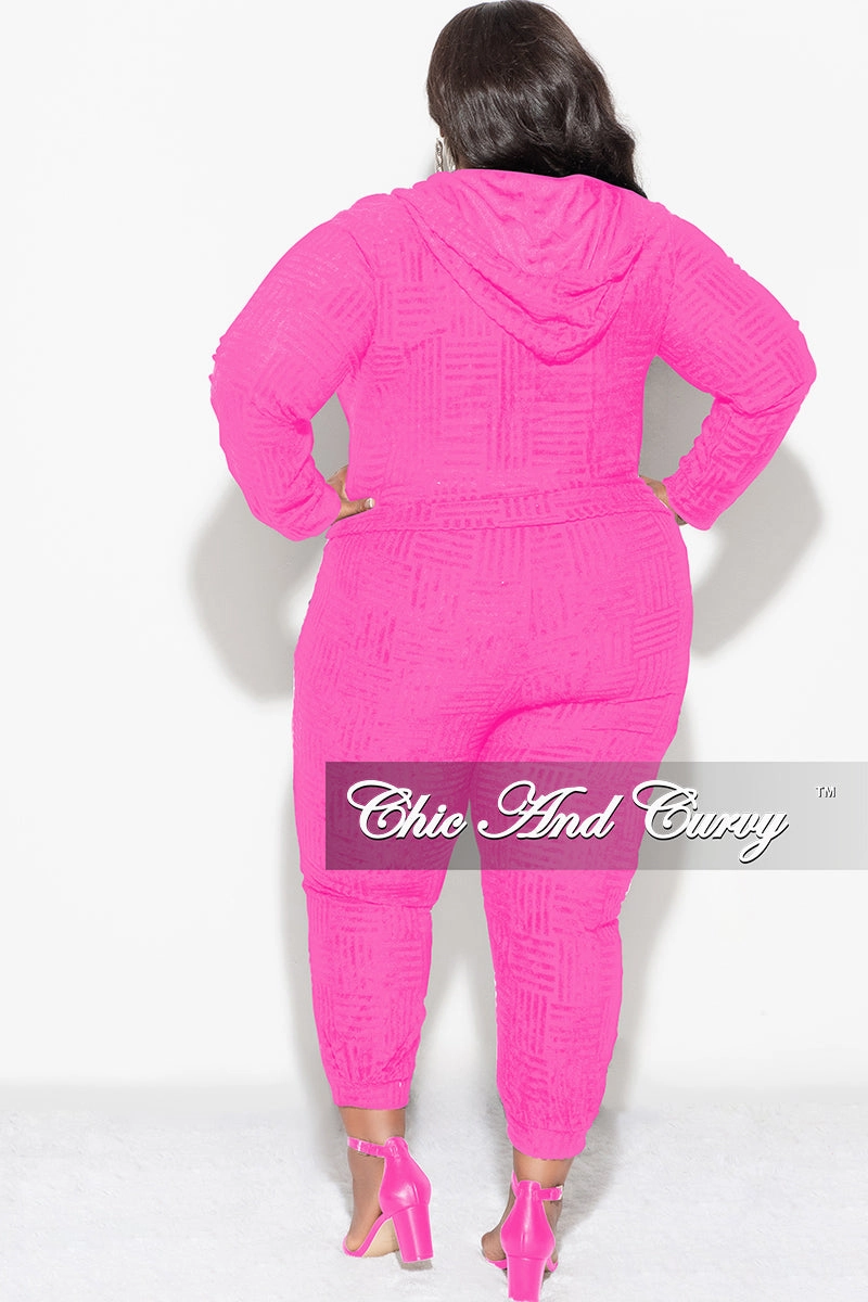 Final Sale Plus Size 2pc Hooded Zip-Up Jacket and Pants Set in Fuchsia Timeless Utility