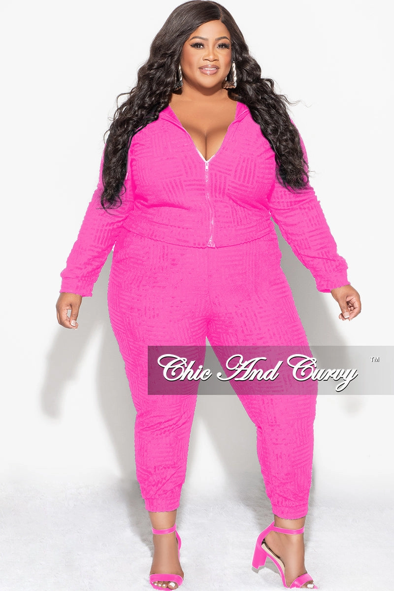 Light Fit Wear Final Sale Plus Size 2pc Hooded Zip-Up Jacket and Pants Set in Fuchsia