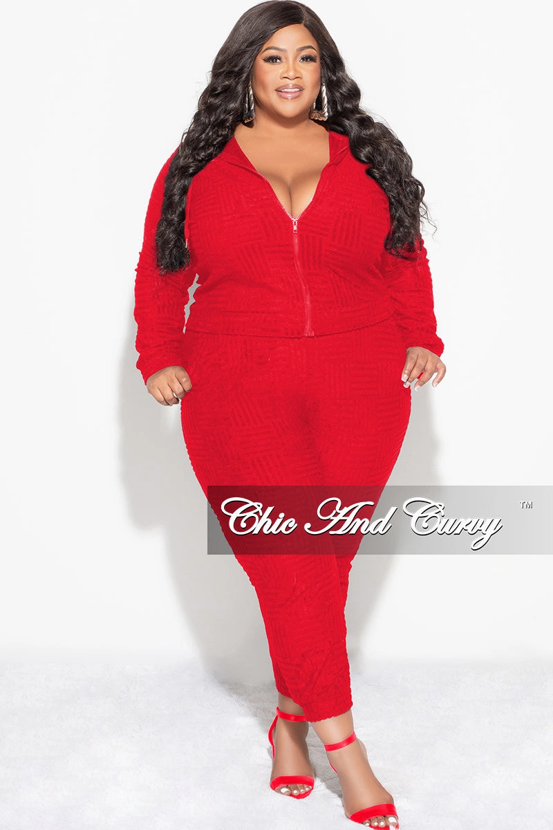 Active Layers Roomy Shape Final Sale Plus Size 2pc Hooded Zip-Up Jacket and Pants Set in Red