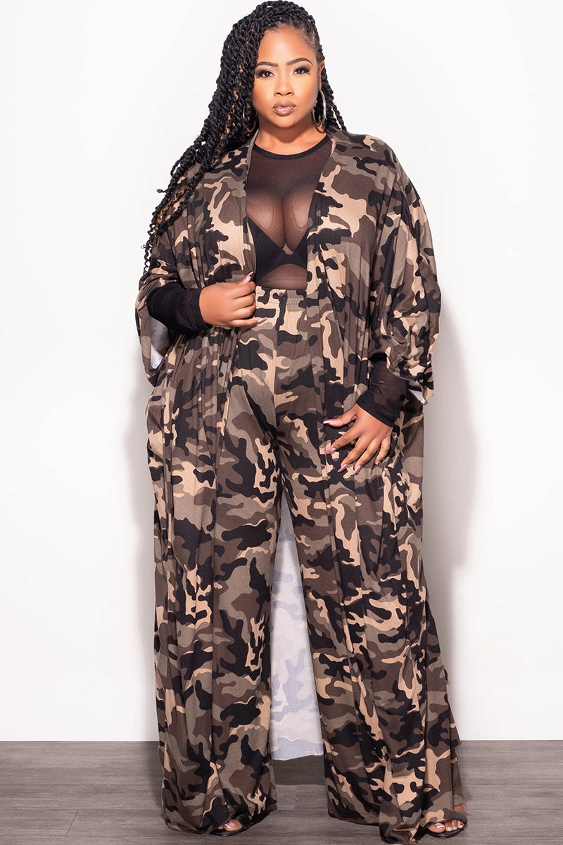 Final Sale Plus Size 2pc Kaftan and Pants Set in Camo Casual Comfort Look Casual Vibe