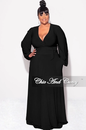 Daily Motion Final Sale Plus Size 2pc Long Sleeve Crop Tie Top and Skirt Set in Black