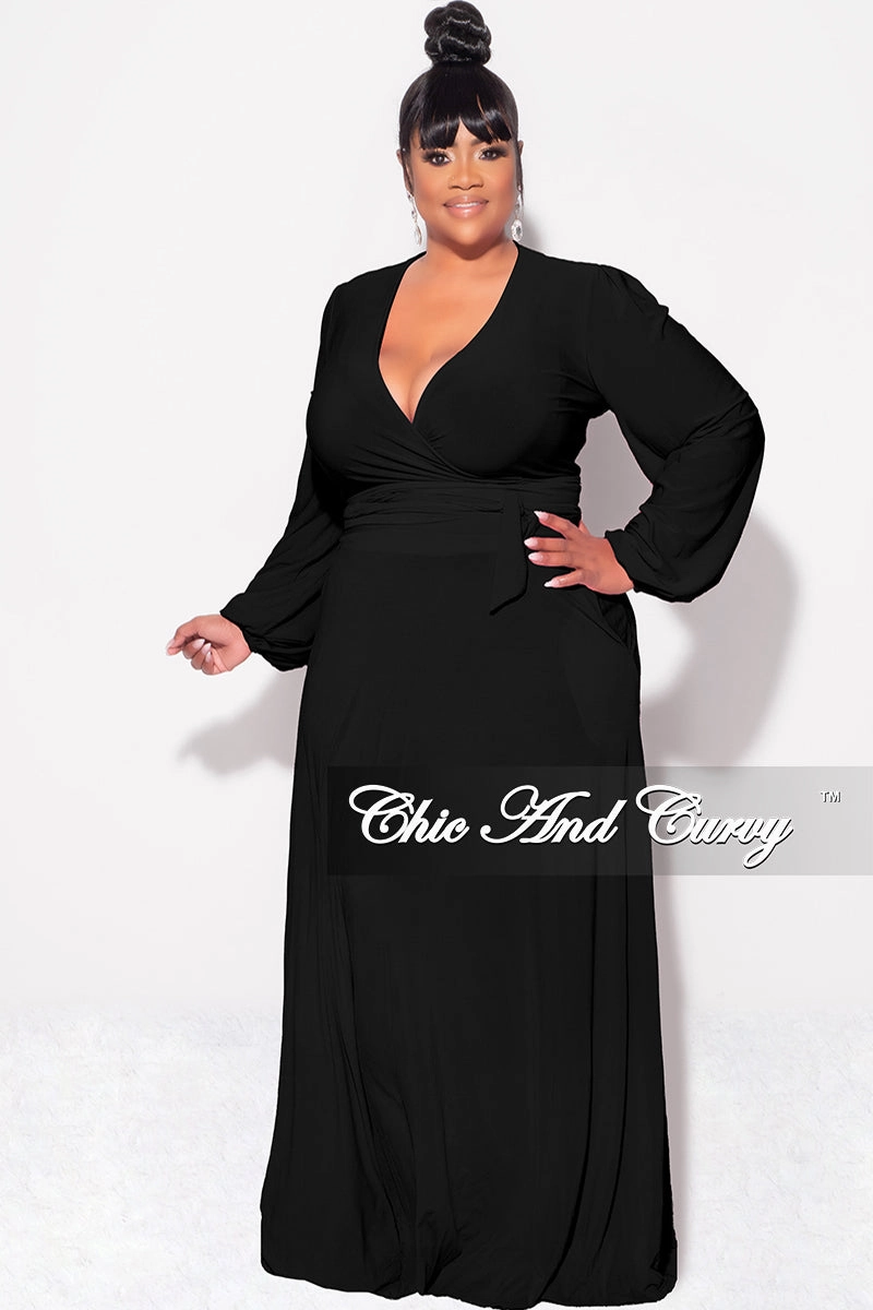 Zip Pocket Minimal Comfort Final Sale Plus Size 2pc Long Sleeve Crop Tie Top and Skirt Set in Black