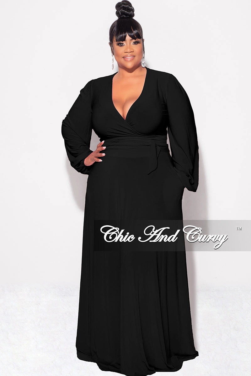 Daily Motion Final Sale Plus Size 2pc Long Sleeve Crop Tie Top and Skirt Set in Black