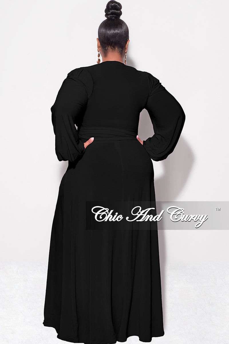 Layer Ready Cozy Movement Final Sale Plus Size 2pc Long Sleeve Crop Tie Top and Skirt Set in Black