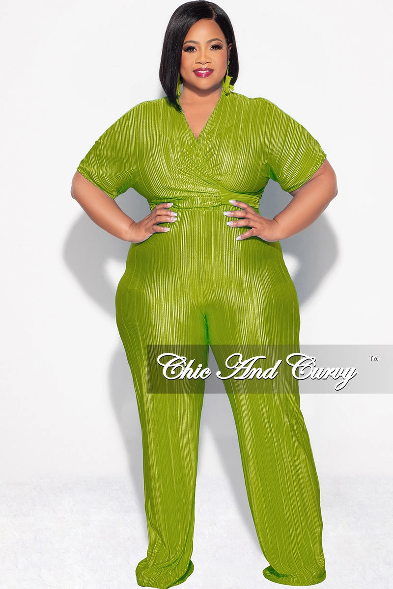 Chilly Day Comfort Final Sale Plus Size 2pc Pleated Top and Pants Set in Olive