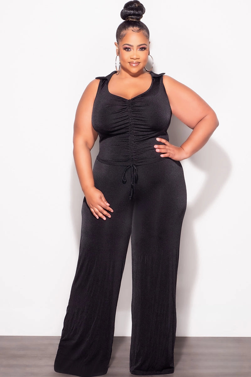 Final Sale Plus Size 2pc Set Crop Top and Pants in Black Mesh Lined