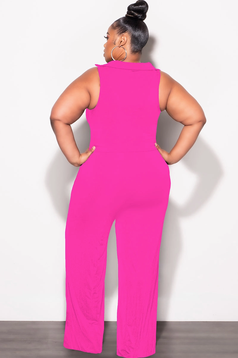 Final Sale Plus Size 2pc Set Crop Top and Pants in Fuchsia Modern Comfort