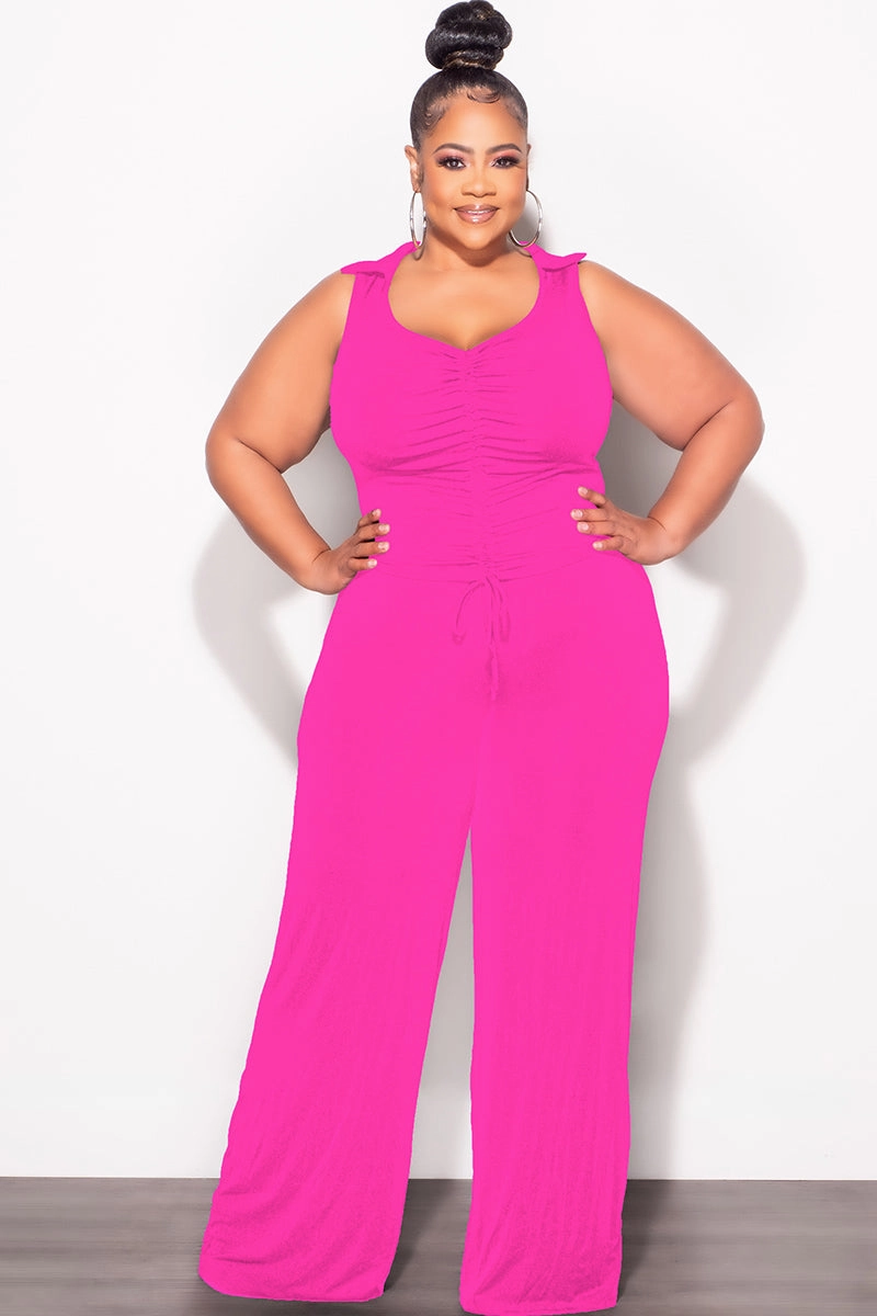 Final Sale Plus Size 2pc Set Crop Top and Pants in Fuchsia Comfortable Stretch