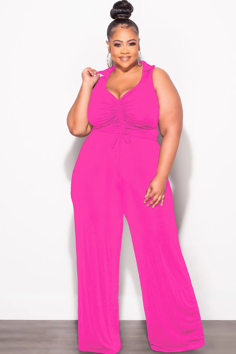 tailored look Low Bulk Material Final Sale Plus Size 2pc Set Crop Top and Pants in Fuchsia