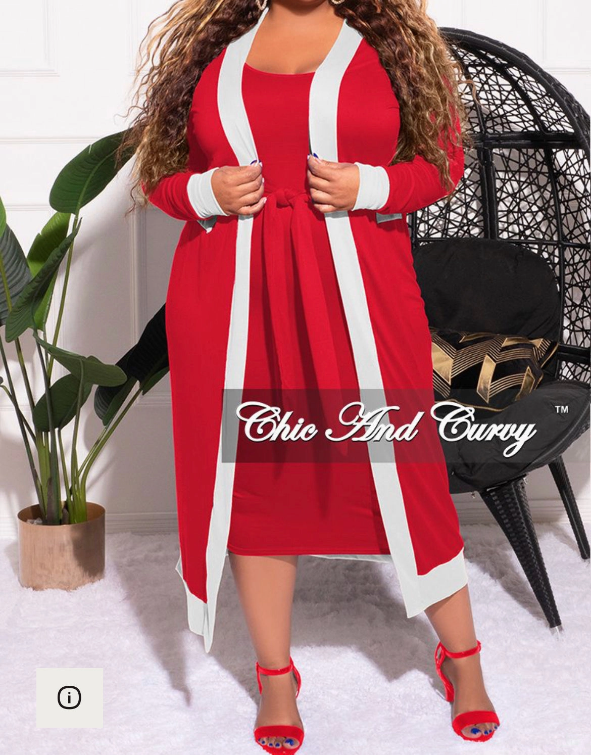 Final Sale Plus Size 2pc Set Duster & Tank Tie Dress in Red & White Daily Comfort Fit