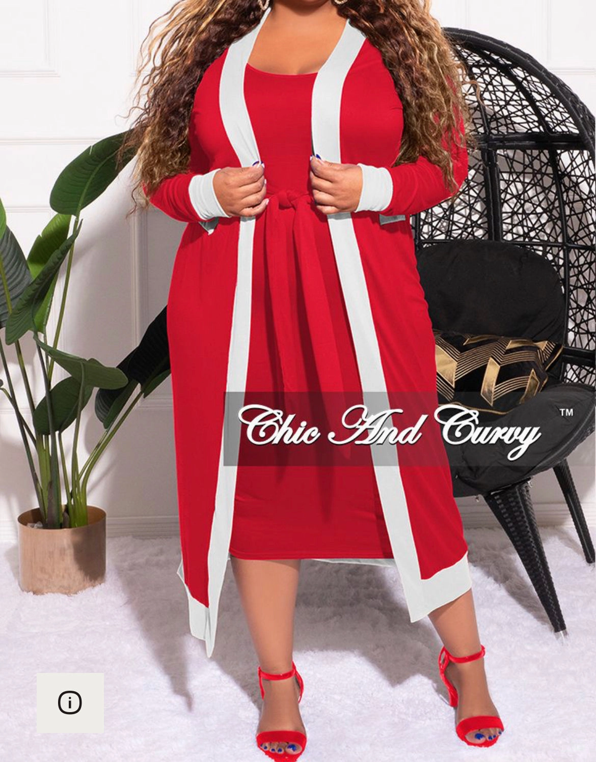 Final Sale Plus Size 2pc Set Duster & Tank Tie Dress in Red & White Outfit Staple Temperature Regulating
