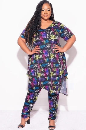 Final Sale Plus Size 2pc Set in Black Graffiti Print OrganicCottonBlend