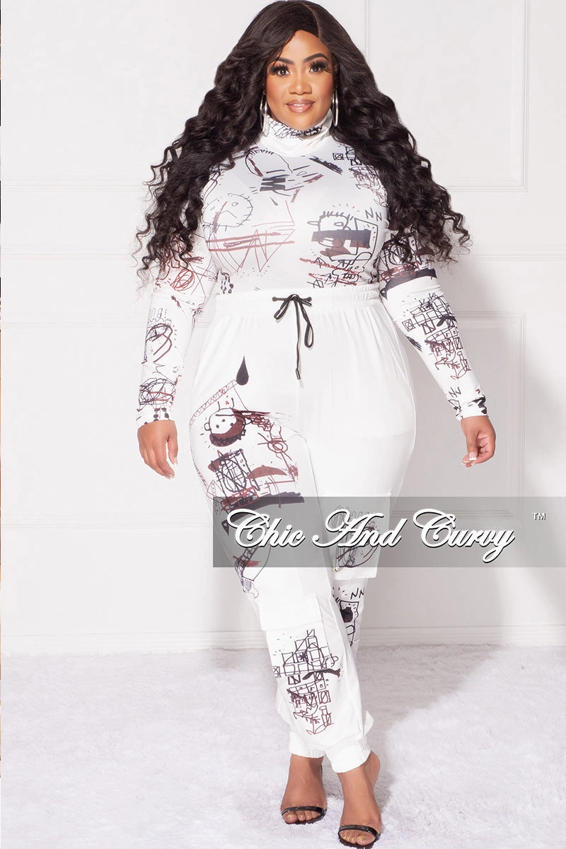 Final Sale Plus Size 2pc Set in White with Black Graphic Print Air Comfort Stretch Movement