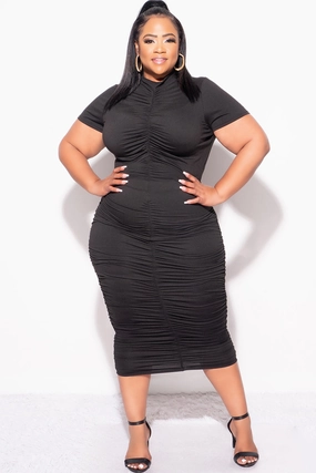 Final Sale Plus Size 2pc Set Ruched Crop Top & Skirt in Black Anti Bacterial Treatment Casual Wear