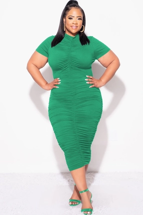 Cozy Lining Final Sale Plus Size 2pc Set Ruched Crop Top & Skirt in Green