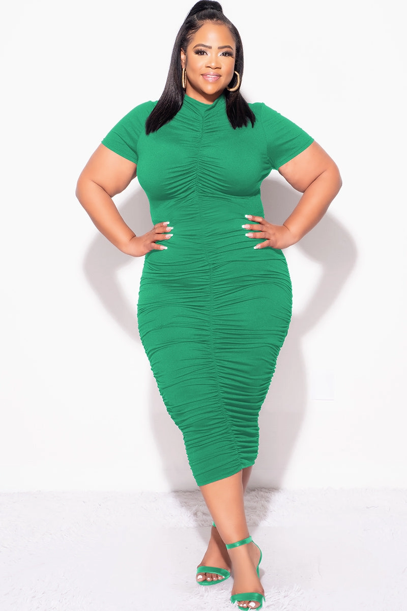 Cozy Lining Final Sale Plus Size 2pc Set Ruched Crop Top & Skirt in Green