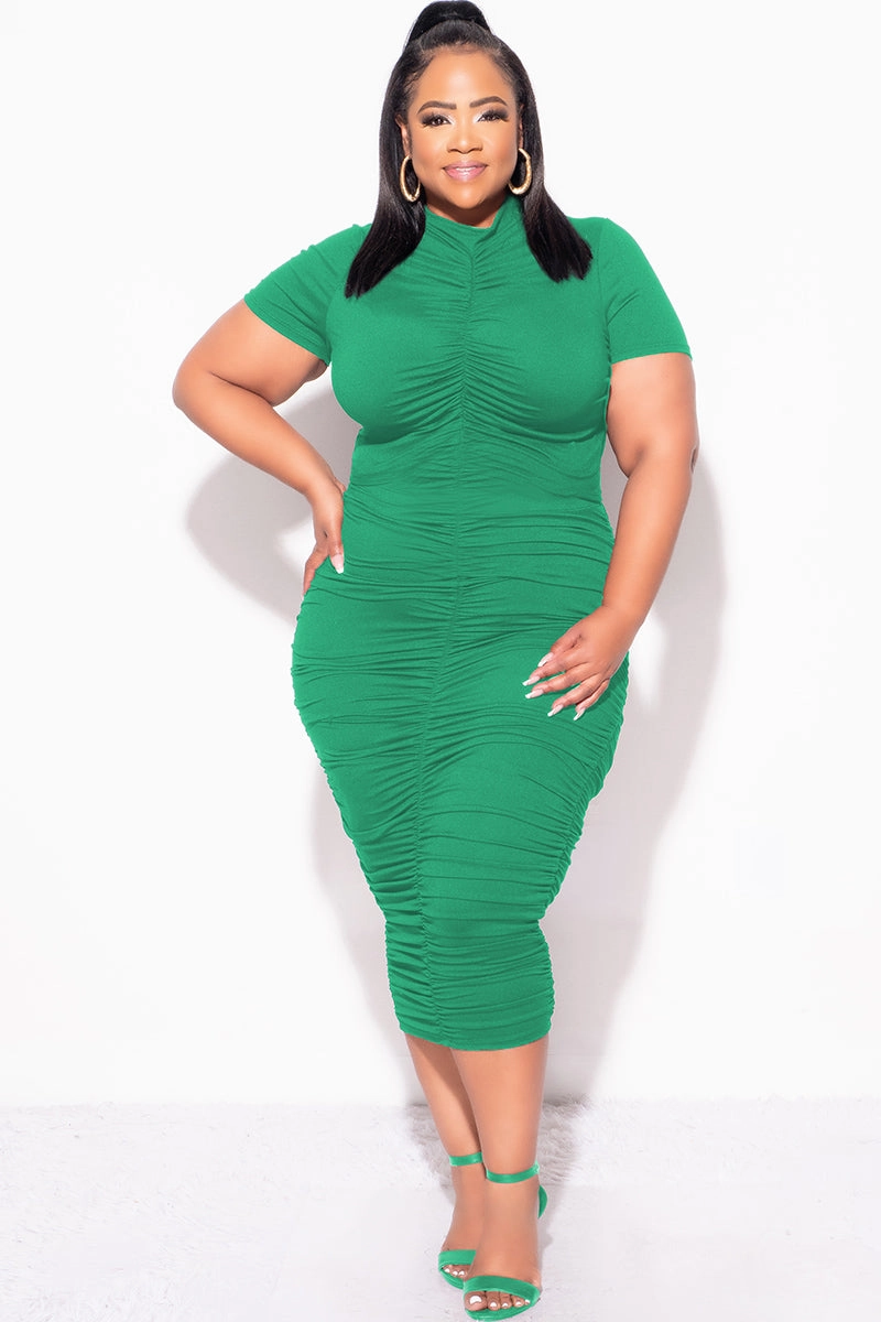 Final Sale Plus Size 2pc Set Ruched Crop Top & Skirt in Green Thermal Lining TemperatureRegulation