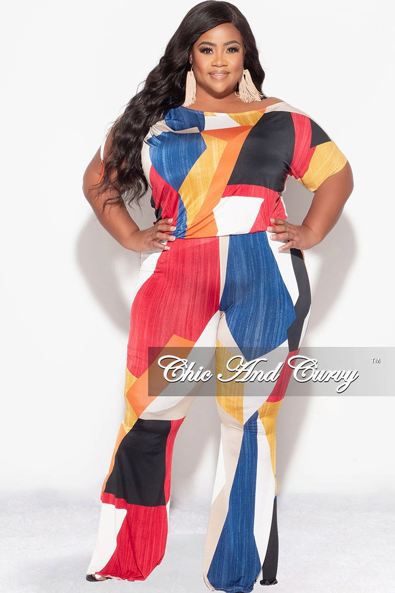 Final Sale Plus Size 2pc Set Top and Pants Set in Multi Color Print Timeless Utility