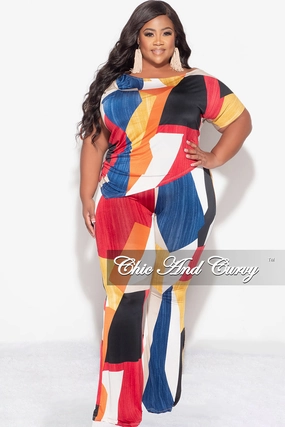 Travel Ready Final Sale Plus Size 2pc Set Top and Pants Set in Multi Color Print