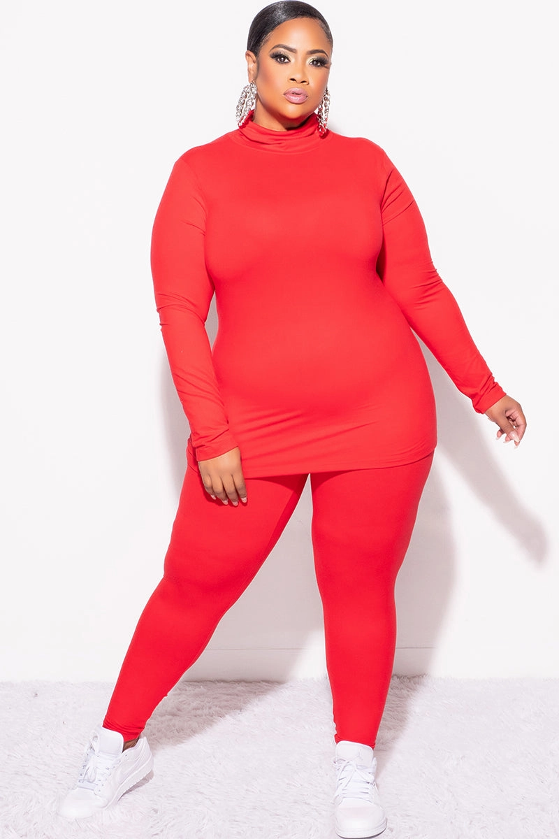 Final Sale Plus Size 2pc Set Turtleneck & Legging in Ruby simple design