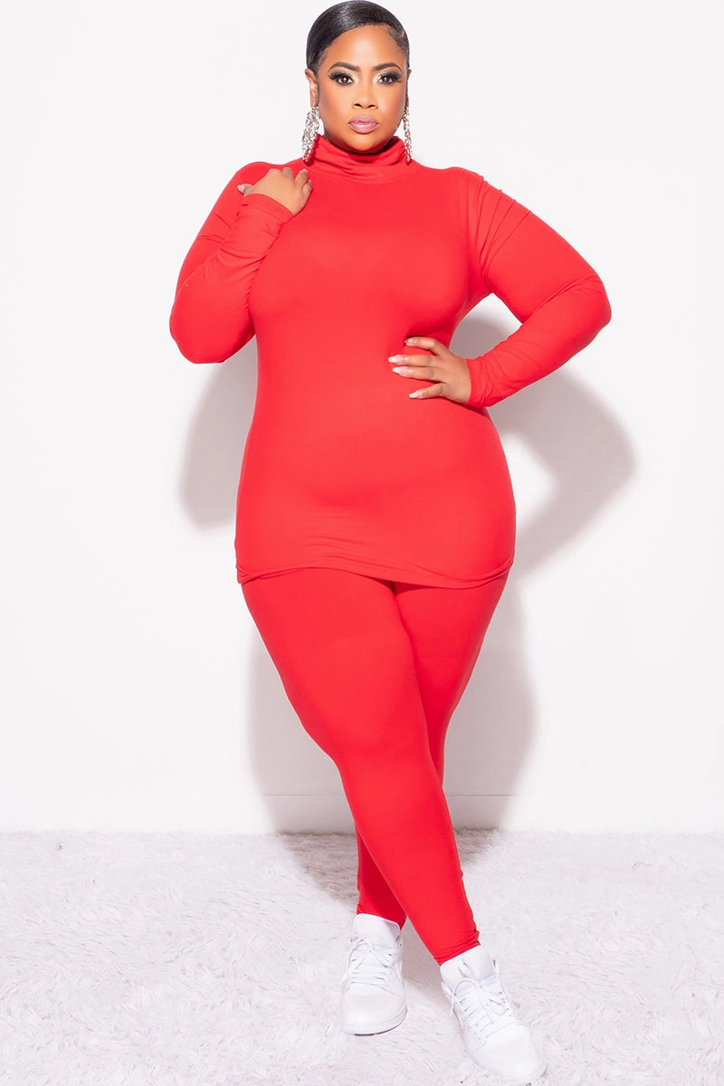 Final Sale Plus Size 2pc Set Turtleneck & Legging in Ruby Weather Flex Minimalist Design