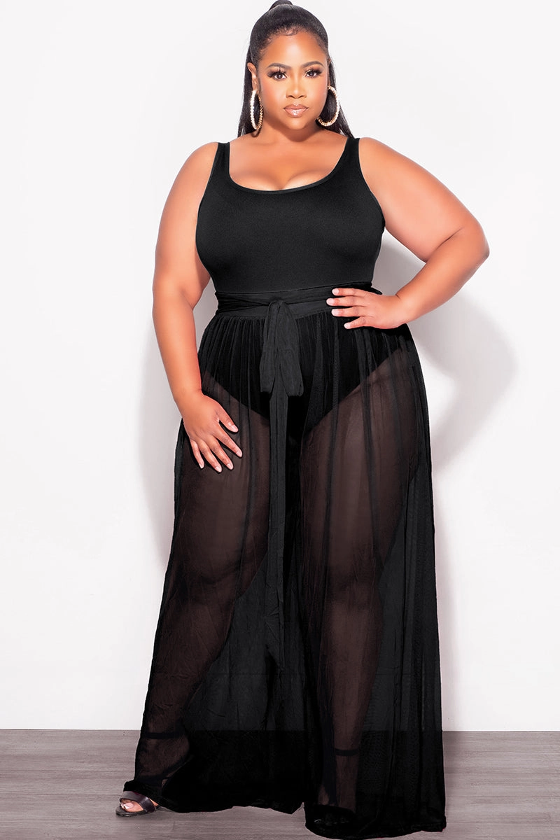 Final Sale Plus Size 2pc Sheer Duster and Pants Set in Black Tailored Silhouette