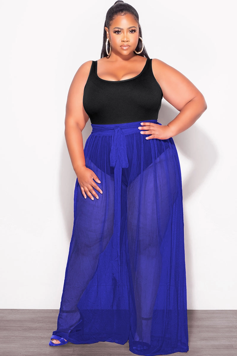 Practical Look Stylish Look Final Sale Plus Size 2pc Sheer Duster and Pants Set in Royal Blue