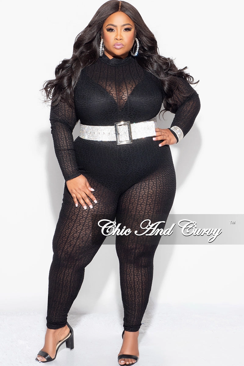 Final Sale Plus Size 2pc Sheer Lace Bodysuit Pants Set in Black Ultimate Comfort