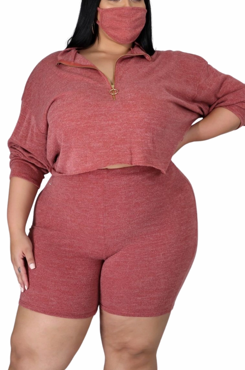 Adjustable Closure Non Irritating Tags Final Sale Plus Size 2pc Short Set in Rust