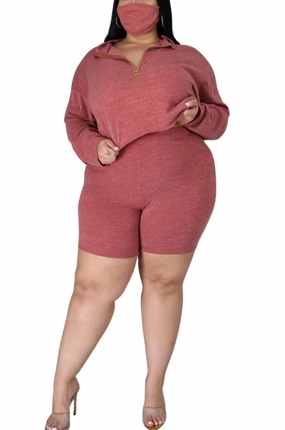 Final Sale Plus Size 2pc Short Set in Rust Odor control Tear Resistant