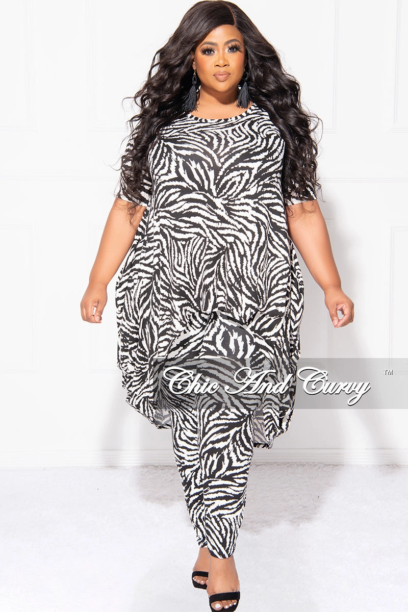 No Tag Final Sale Plus Size 2pc Short Sleeve High Low Top And Leggings Set In Black & White Zebra Print