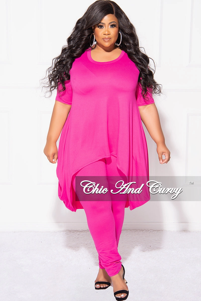 Final Sale Plus Size 2pc Short Sleeve High Low Top And Leggings Set In Magenta All Day Use Everyday Essential