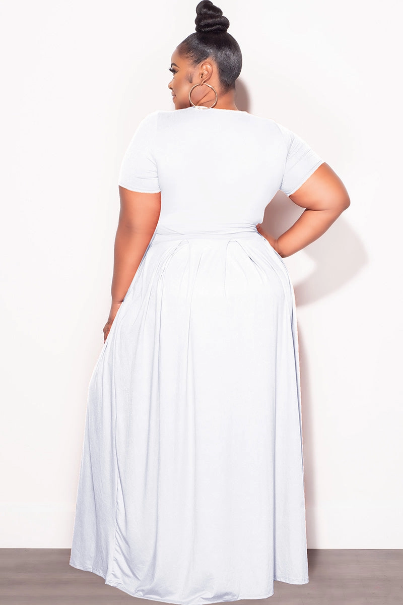Sophisticated Look Final Sale Plus Size 2pc Short Sleeve Tie Top and Skirt Set in White